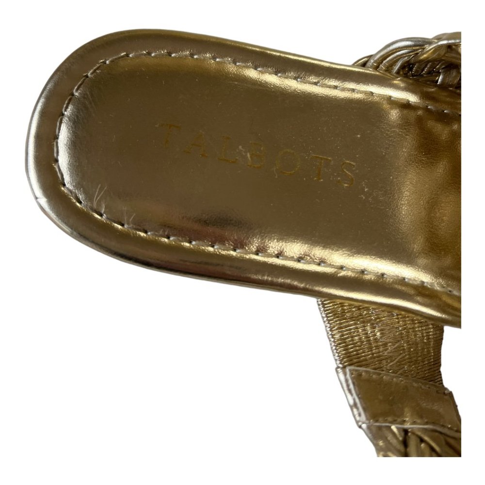 Talbots gold metallic slip on flats sandals braided strap sz 9 womens - Picture 2 of 9